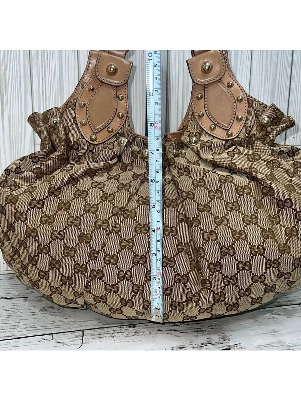 Gucci Sukey Large Tote Bag | GG Monogram Canvas with Leather Trim & Stud Details - Picture 8 of 16